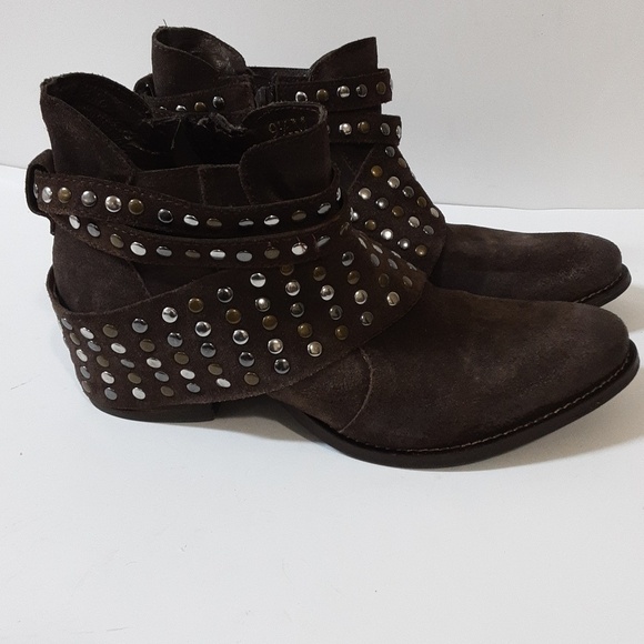 Matisse studded brown leather - Gem Matisse Ankle Women 9.5M Studded  boots leather suede brown rodeo festival goth